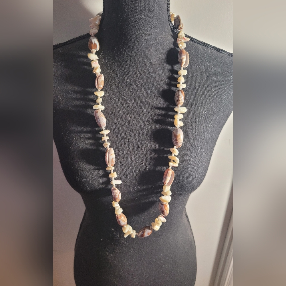 Olive Shell Necklace Natural Hand Made Beach Surf 32 inch ReRetro Vintage Estate